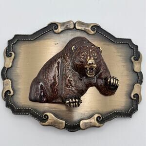 Vintage 3D Bear Gold-Tone Belt Buckle by Raintree